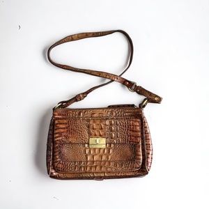 Brahmin Almond Brown Croc Leather Crossbody Purse Bag